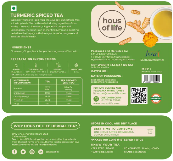 Picture of Hous Of Life Turmeric Spiced Herbal Tea | 100 gm