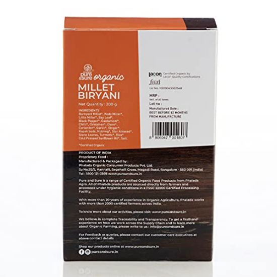 Picture of Pure & Sure Organic Millet Biryani Mix | Ready to Cook Biryani | 200 gms. 